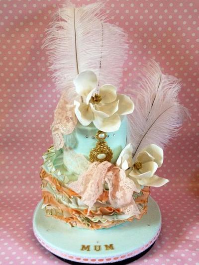 Aqua, peach and gold for a very special lady - Cake by Dee
