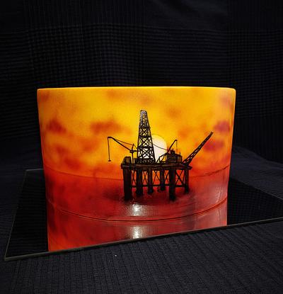 Oil rig in sunset - Cake by Tirki