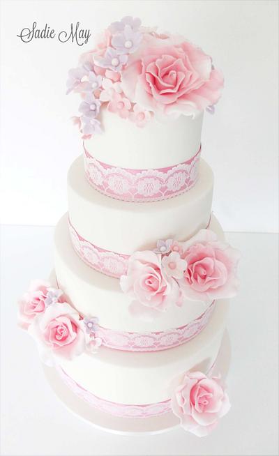 pretty pink wedding cake  - Cake by Sharon, Sadie May Cakes 