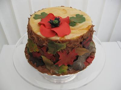 Remembrance Poppy with Autumn Leaves - Cake by Combe Cakes