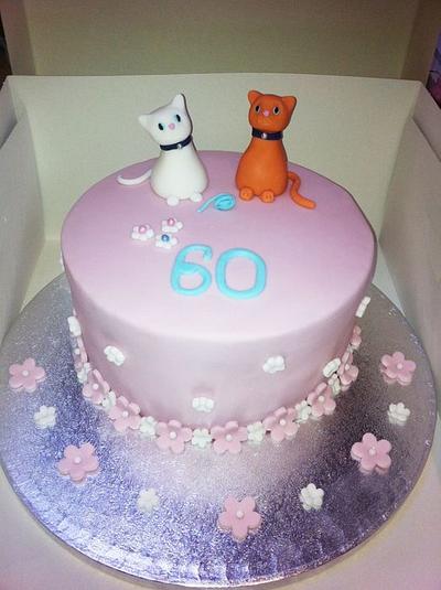 60th Birthday cake with cat toppers - Cake by Natalie's Cakes & Bakes