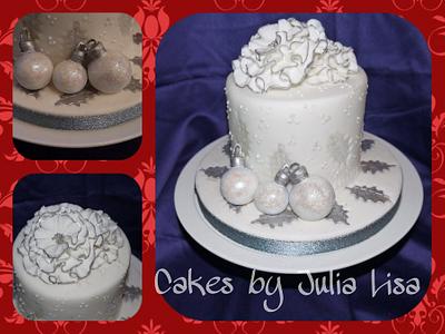 White & silver ruffle & bauble Christmas cake - Cake by Cakes by Julia Lisa