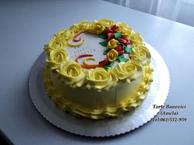 whipped cream decorated cake with fondant topper - Cake by Torte Amela
