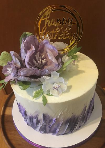 Purple wafer paper flower cake - Cake by Misty