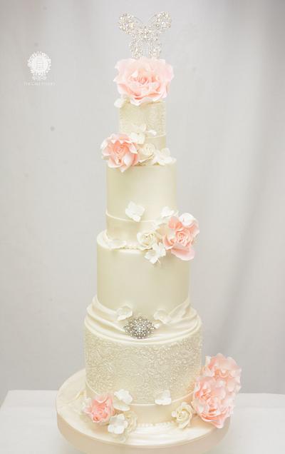 Ivory and Coral  Wedding Cake - Cake by Sugarpixy