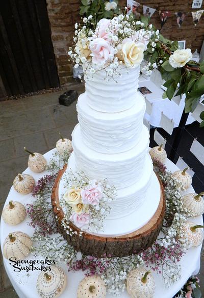 White Ruffle & Rose Wedding Cake - Cake by Spongecakes Suzebakes