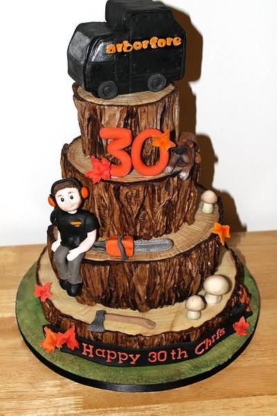  Wood effect tiered cake- for a tree surgeon - Cake by Zoe's Fancy Cakes