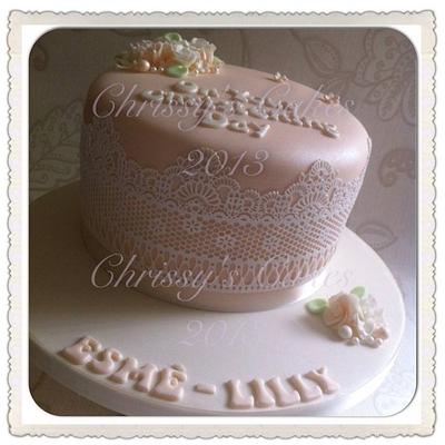 Chantilly Lace Christening  - Cake by Chrissy Faulds