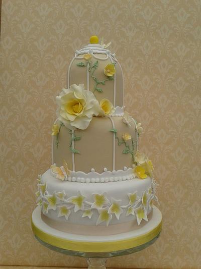 Lemon Tea Rose Bird cage Wedding cake - Cake by Karen's Kakery