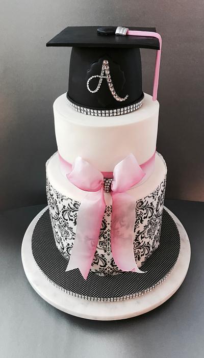 Pink and black graduation cake - Cake by Dozycakes