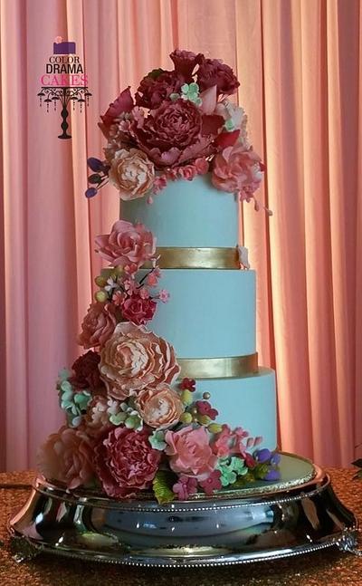 3 tiered cake with all handmade sugar flowers - Cake by Color Drama Cakes