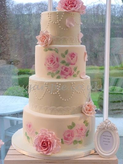 Handpainted rose wedding cake - Cake by Sugar-pie