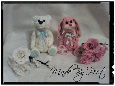 My bear and rabbit with roses - Cake by Petra