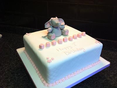 Baby Elephant 1st Birthday Cake - Cake by CatiesCakes