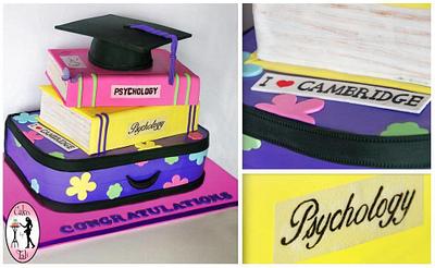stacked books and a suitcase graduation cake - Cake by Tali