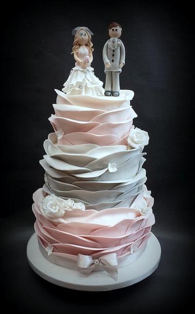 Pink & Grey Ombre Ruffle Wrap Wedding Cake! - Cake by Chocomoo
