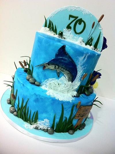 Half & Half/Fishing & Floral - Cake by Hot Mama's Cakes