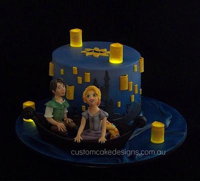 Rapunzel Lantern Scene Cake (Night) - Cake by Custom Cake Designs