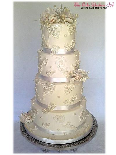 Lace and Pearls - Simplistic Elegance - Cake by Sumaiya Omar - The Cake Duchess 