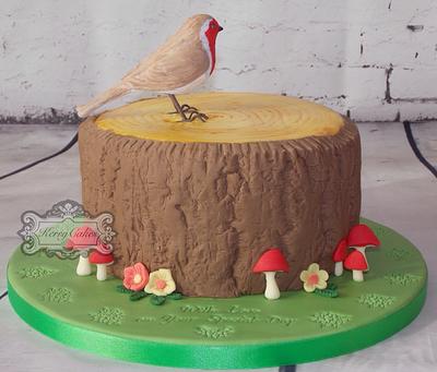 Bird on tree stump - Cake by kerrycakesnewcastle