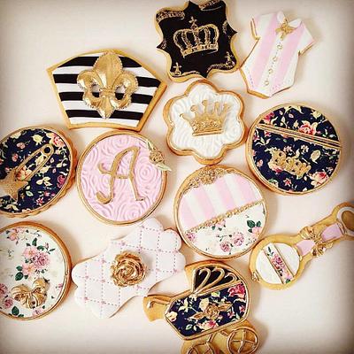 Couture Vintage Baby Announcement Cookies - Cake by Joonie Tan