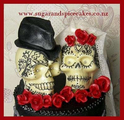 Gothic Skulls Bridal cake topper with piped Henna tattoos - Cake by Mel_SugarandSpiceCakes