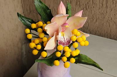 cymbidium orchid and silver wattle - Cake by Anna
