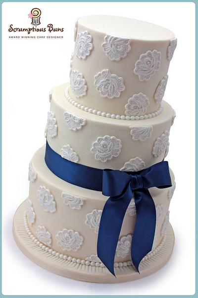 Lace Applique Wedding Cake - Cake by Scrumptious Buns