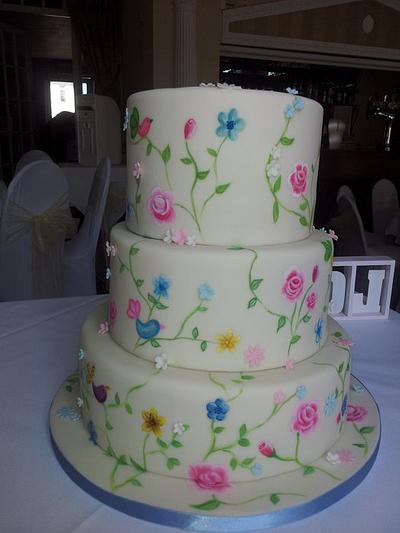 Flower Painted Wedding cake - Cake by Christie Storey 