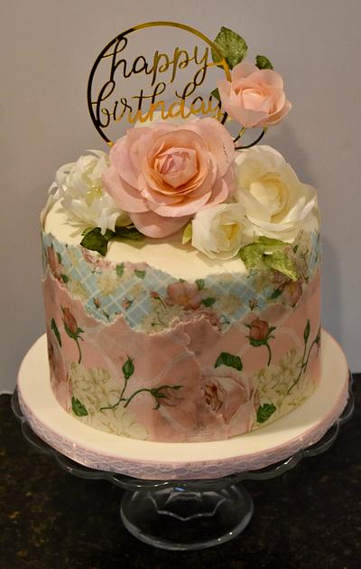  Feminine Wafer Paper Birthday Cake - Cake by Misty