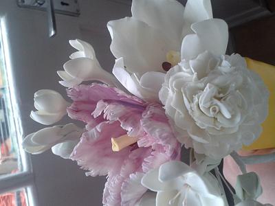 sugar flowers: tulip, parrot tulip, carnation, freesias and roses - Cake by kimberly Mason-craig