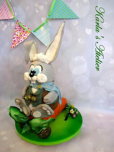 Fondant Cake Topper Sweet Easter Collaboration - The Easter Bunny brengs the eggs... - Cake by Karla Vanacker