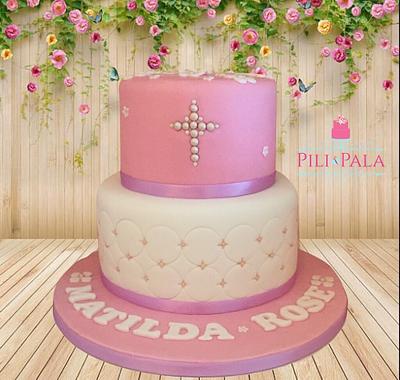 Pretty pink christening cake - Cake by Hannah Thomas