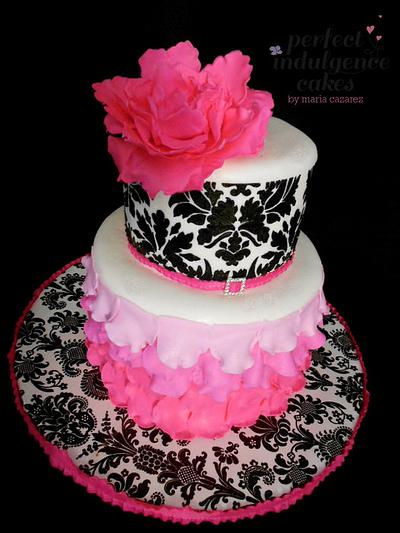 Pretty in Pink: My First Damask and Ombre Petal Cake - Cake by Maria Cazarez Cakes and Sugar Art