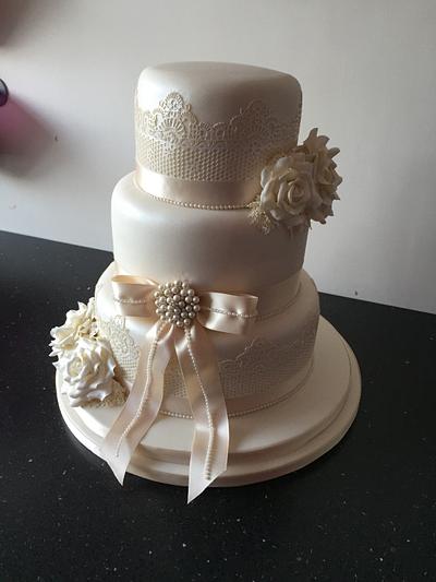 Lace,roses wedding cake  - Cake by Donnajanecakes 