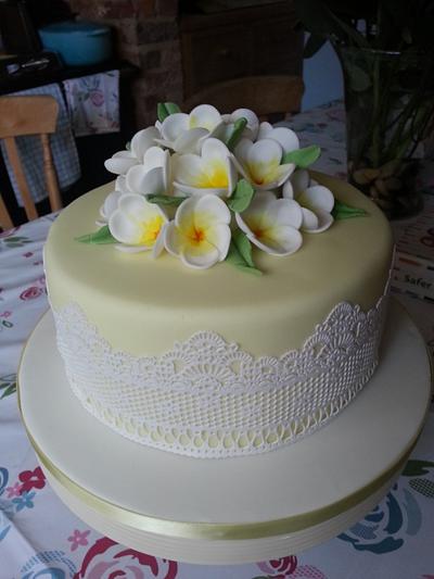 frangipani cake with cake lace - Cake by Shell at Spotty Cake Tin