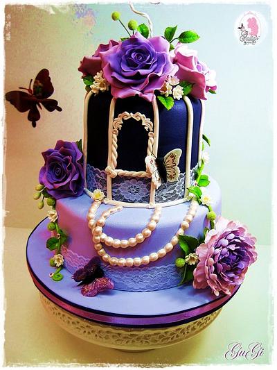 Cake in purple ... roses and butterflies - Cake by Galya's Art 