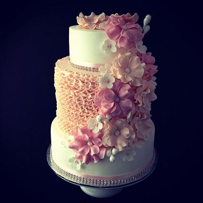 Pink & Peach Wedding Ruffles! - Cake by cjsweettreats