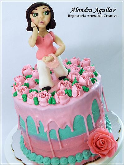 Woman walking among roses - Cake by Alondra Aguilar