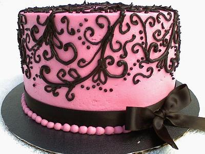 Pink/Black Scroll Cake - Cake by Kristi
