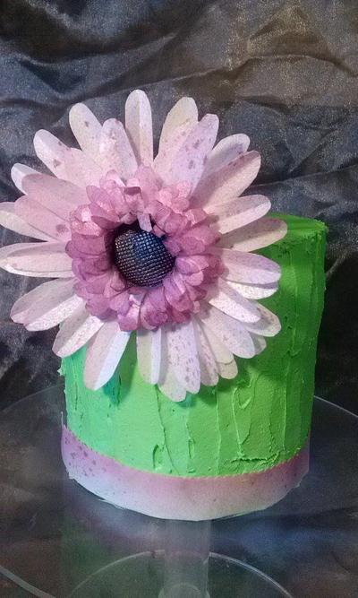 green & pink waferpaper fowers - Cake by Maythé Del Angel