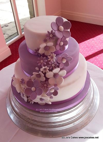 Purple and White 3 Tier Blossoms Wedding Cake - Cake by Jo's Cakes