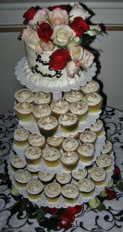 Wedding cupcakes, & top tier cake. Gold, black & burgundy. - Cake by Nancys Fancys Cakes & Catering (Nancy Goolsby)