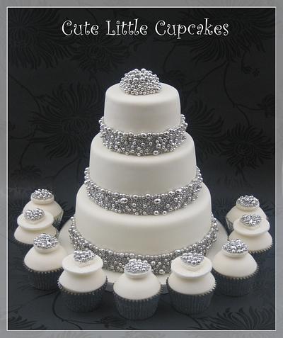 Silver Ball Trimmed Wedding Cake - Cake by Heidi Stone