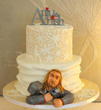Crumply Wedding Cake ( & Thor! ) - Cake by Anna Mathew Vadayatt
