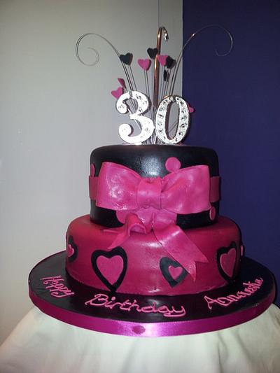 30th Birthday Cake Black/Pink Hearts  - Cake by Roberta 
