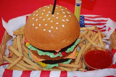 Cheeseburger and Fries - Cake by Lesley Wright