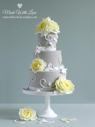 Yellow Roses and Swirls Cake - Cake by Pamela McCaffrey