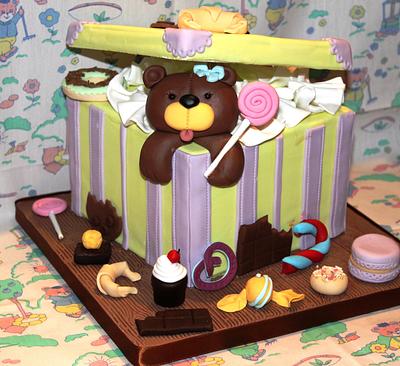 Tarta cuadrada de dulces y osito, Square tart candy and teddy - Cake by Machus sweetmeats