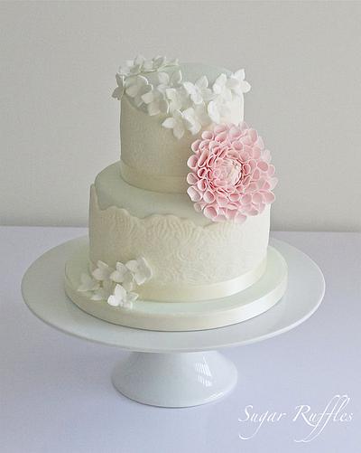 Mint and Pink Dahlia Cake - Cake by Sugar Ruffles